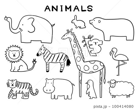 手描きの動物イラスト A4サイズ 動物のセット 手描き風のイラスト素材 [43561864] - PIXTA