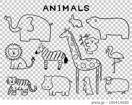 動物の手描きイラストセット 100414080