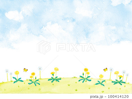 たんぽぽと芝生の風景 100414120