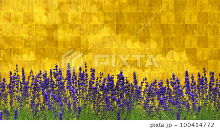 ラベンダーが咲く現代風琳派アートの背景に、雲の光沢を加えて 100414772