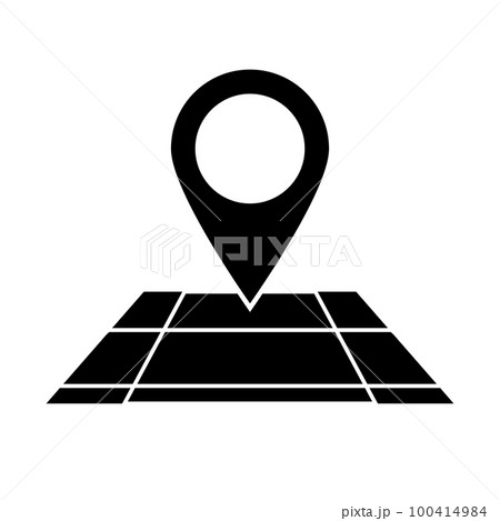 区画された土地とマップピンのシルエットアイコン。ベクター。 100414984