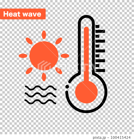 猛暑の太陽と温度計のアイコンセット。ベクター。 100415424
