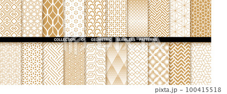 Geometric set of seamless gold and white patterns. Simpless vector graphics 100415518