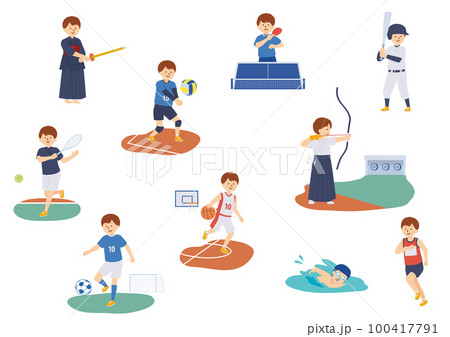 ユニフォームを着てスポーツをする男の子のイラスト 100417791
