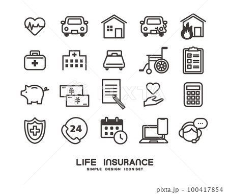 生命保険に関するアイコンのベクターイラスト素材／ケガ／入院／車／交通事故 100417854