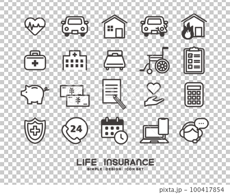 生命保険に関するアイコンのベクターイラスト素材／ケガ／入院／車／交通事故 100417854