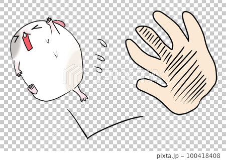 人間の手から逃げるモルモットあるいはハムスター 100418408