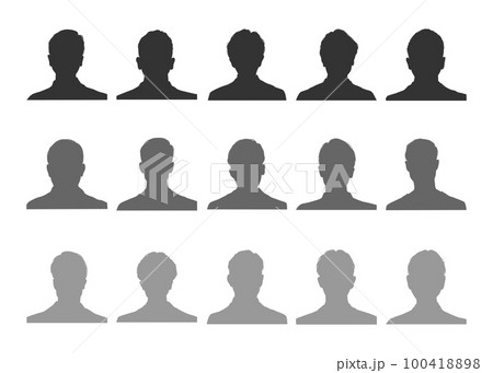 男性15人の正面顔アップのシルエットのイラストセット 100418898