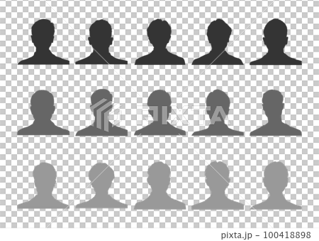 男性15人の正面顔アップのシルエットのイラストセット 100418898