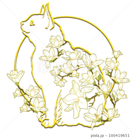 木蓮の花と猫_横顔_白猫_背景透過のイラスト素材 [100419651] - PIXTA