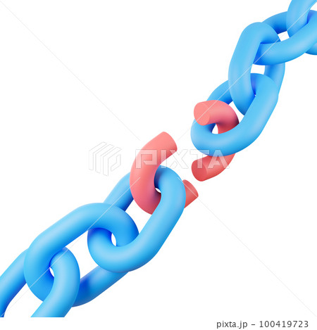 Broken chain with red link, 3D Rendering. 100419723