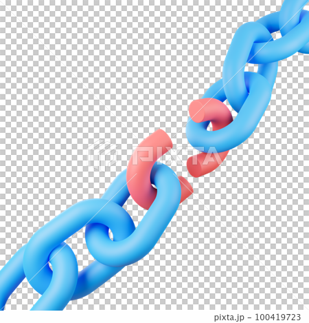 Broken chain with red link, 3D Rendering. 100419723