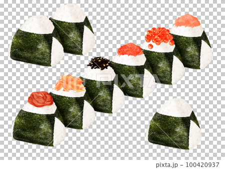 Onigiri display Various Umeboshi Salmon Kelp Salmon roe Mentaiko Cod roe 100420937