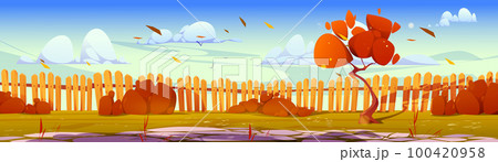 Autumn backyard garden with fence illustration Autumn backyard garden with fence illustration 100420958