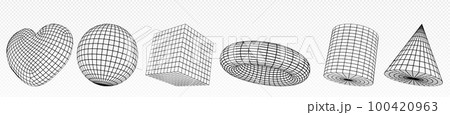 3D set of wireframe geometric figures 3D set of wireframe geometric figures 100420963