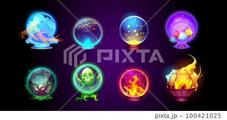 Cartoon set of magic fortune telling crystal balls 100421025