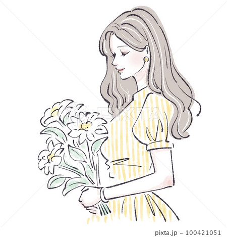 花束/花束を持つ/花を持つ/ドレス/バースデー/誕生日/結婚記念日/お祝い/結婚式/母の日/ホワイト 花束/花束を持つ/花を持つ/ドレス/バースデー/誕生日/結婚記念日/お祝い/結婚式/母の日/ホワイト 100421051