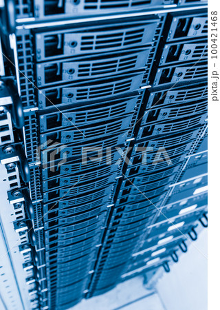 Row of hard disks used for data storage in internet data center Row of hard disks used for data storage in internet data center 100421468