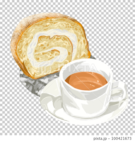 Analog illustration style roll cake and drink set Analog illustration style roll cake and drink set 100421673