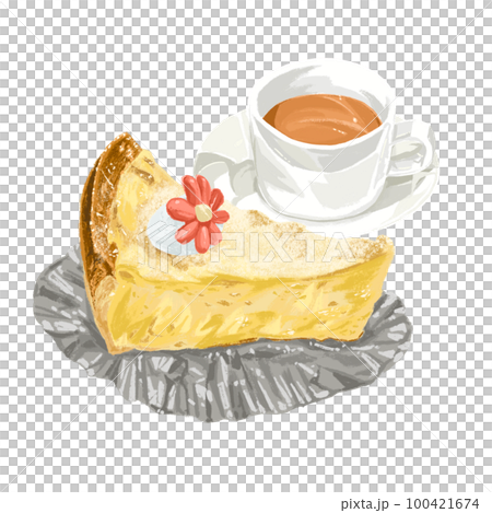 Analog illustration style cheesecake and drink set 100421674