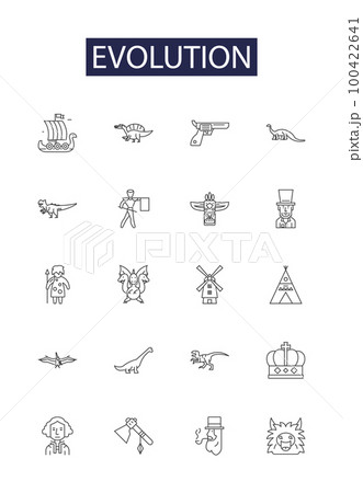 Evolution line vector icons and signs. Progression, Change, Adaptation, Transformation, Development, Shift, Variation, Moderation outline vector illustration set 100422641