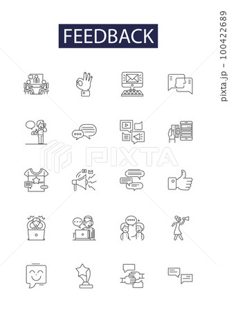 Feedback line vector icons and signs. Opinion, Input, Reaction, Rating, Assessment, Analysis, Reflection, Evaluation outline vector illustration set 100422689