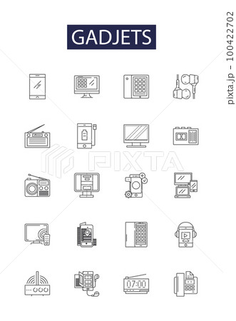 Gadjets line vector icons and signs. Devices, Electronics, Phones, Computers, Tablets, Cameras, Instruments, Appliances outline vector illustration set Gadjets line vector icons and signs. Devices, Electronics, Phones, Computers, Tablets, Cameras, Instruments, Appliances outline vector illustration set 100422702