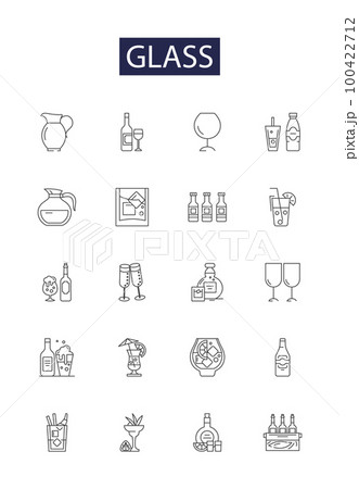 Glass line vector icons and signs. window, pane, glasses, jar, bottle, mirror, vase, stained outline vector illustration set Glass line vector icons and signs. window, pane, glasses, jar, bottle, mirror, vase, stained outline vector illustration set 100422712
