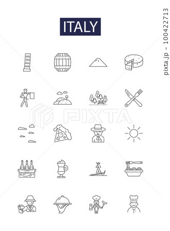 Italy line vector icons and signs. Rome, Venice, Milan, Tuscany, Florence, Amalfi, Sicilia, Pisa outline vector illustration set 100422713