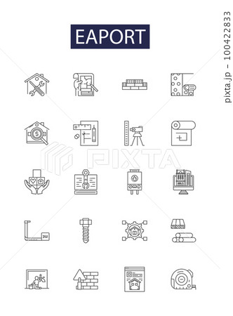 Eaport line vector icons and signs. Departures, Arrivals, Terminals, Security, Flight, Baggage, Customs, Immigration outline vector illustration set 100422833