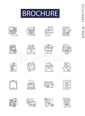 Brochure line vector icons and signs. Leaflet, Pamphlet, Magazine, Guide, Catalog, Handbook, Digest, Circular outline vector illustration set Brochure line vector icons and signs. Leaflet, Pamphlet, Magazine, Guide, Catalog, Handbook, Digest, Circular outline vector illustration set 100423142