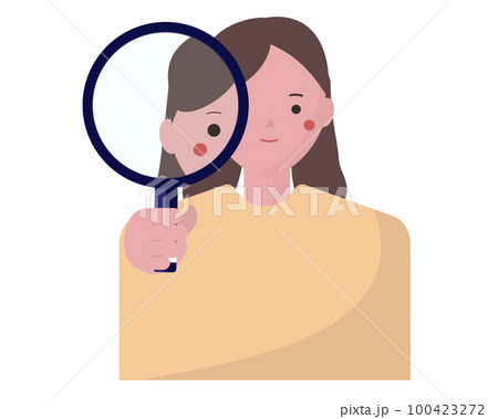 虫眼鏡を覗く女性 発見する 探偵 ベクターイラスト 100423272