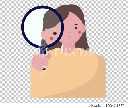 虫眼鏡を覗く女性 発見する 探偵 ベクターイラスト 100423272