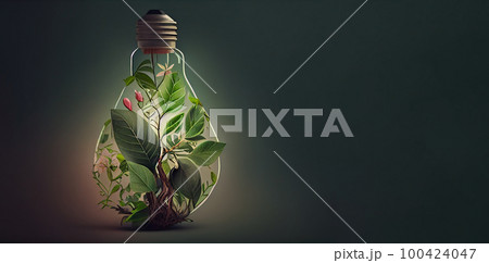 Eco friendly grass lightbulb fresh leaves, Concepts of environmental conservation circular economy environment sustainability, Renewable Energy, Generative AI 100424047
