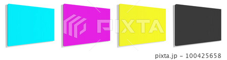 Black, cyan, yellow, magenta, CMYK Canvas Wraps template for presentation layouts and design. 3D rendering. 100425658