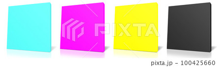 Black, cyan, yellow, magenta, CMYK Canvas Wraps template for presentation layouts and design. 3D rendering. Black, cyan, yellow, magenta, CMYK Canvas Wraps template for presentation layouts and design. 3D rendering. 100425660