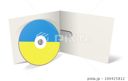 CD or DVD blank template Ukrainian flag for presentation layouts and design. 3D rendering. Digitally Generated Image. Isolated on white background. 100425812