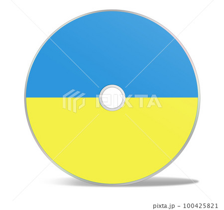 CD or DVD blank template Ukrainian flag for presentation layouts and design. 3D rendering. Digitally Generated Image. Isolated on white background. 100425821