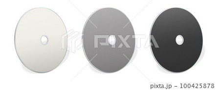 Three CD or DVD blank template white, grey and black for presentation layouts and design. 3D rendering. Three CD or DVD blank template white, grey and black for presentation layouts and design. 3D rendering. 100425878