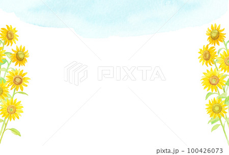 水彩絵の具で描いたひまわりの花背景 100426073