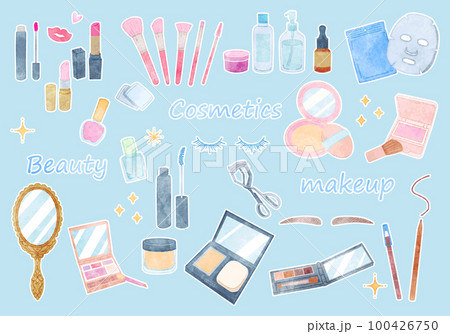 コスメイラストセット 水彩画 白いふち付き コスメイラストセット 水彩画 白いふち付き 100426750