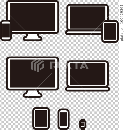 Business personal computer smartphone mobile icon pictogram illustration material set black Business personal computer smartphone mobile icon pictogram illustration material set black 100429361