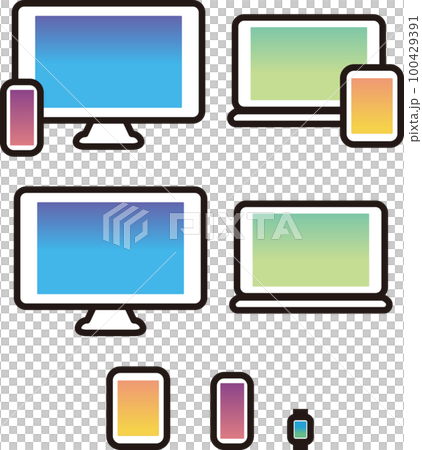 ビジネス　パソコン　スマートフォン　モバイル　アイコン　ピクトグラム　イラスト素材セット　カラー 100429391