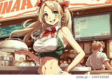 A manga waitress beautiful girl, manga style illustration generative ai A manga waitress beautiful girl, manga style illustration generative ai 100430080