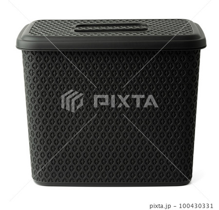 Plastic trash can with lid on white background 100430331
