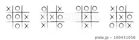 Tic tac toe game competition set. noughts and crosses black grunge brush in Hand draw. Graphic vector illustrations isolated 100431056