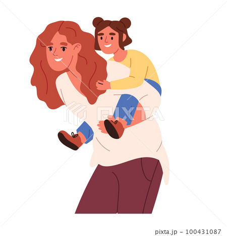 mother day. Happy woman with child in back. care about kid. Flat vector illustration 100431087