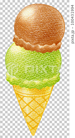 ダブルのアイスクリームの色鉛筆画ワンポイント　 100431994