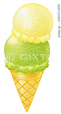 ダブルのアイスクリームの色鉛筆画ワンポイント ダブルのアイスクリームの色鉛筆画ワンポイント 100431995