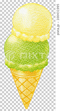 ダブルのアイスクリームの色鉛筆画ワンポイント ダブルのアイスクリームの色鉛筆画ワンポイント 100431995